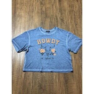 Zutter USA Blue Crop Teen T-shirt Junior Size M Short Sleeve Cotton Modern Lux